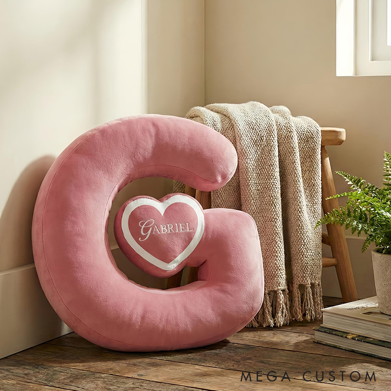 Personalized Heart Letter Pillow with Name Custom Throw Pillow for Her 