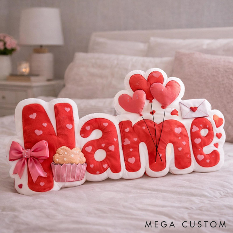 Personalized Name Pillow Custom Sweet Heartfelt Throw Pillow 3D Effect Graphic Pillow for Her Valentine's Anniversary Gift for Woman Girl