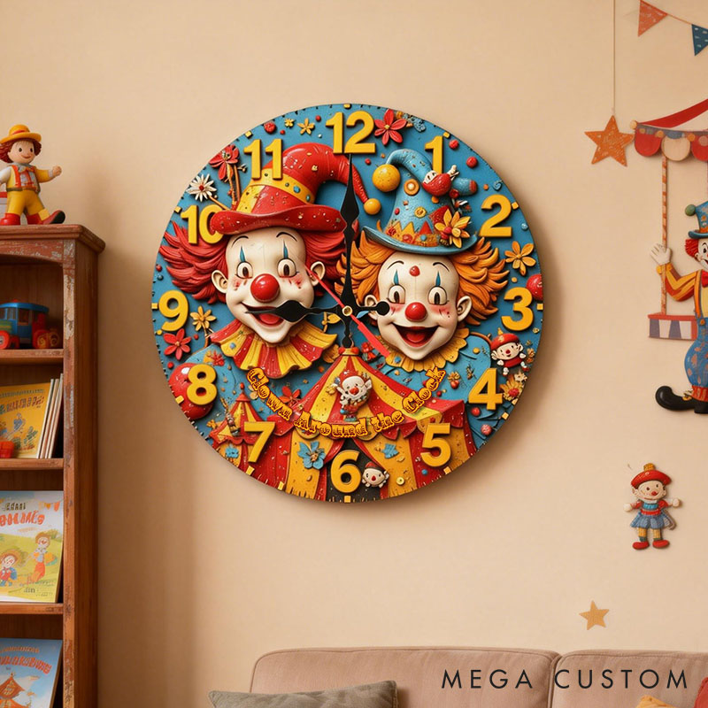 Personalized Couple Cheerful Clown Around the Clock Wall Clock Custom Vintage Circus Clown Wall Clock with Text Gift for Him Her Anniversary Gift