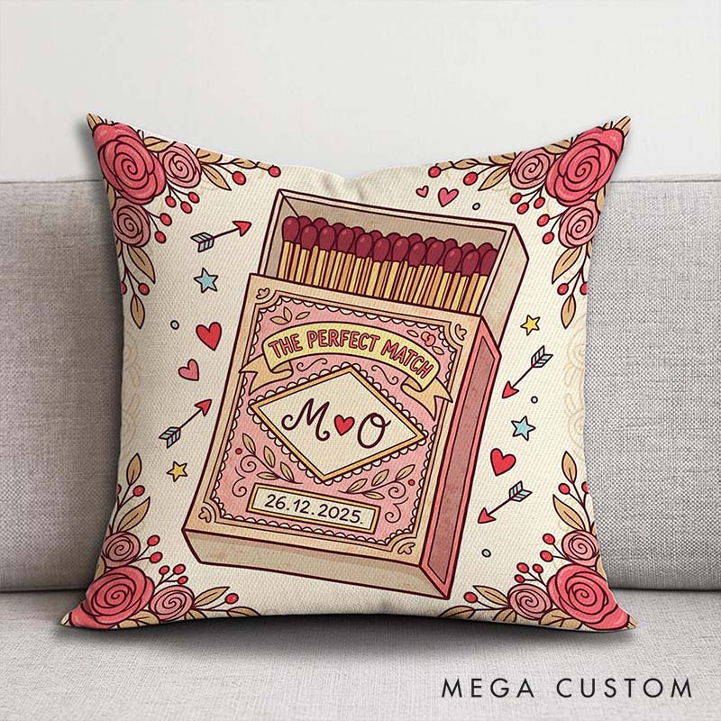Personalized The Perfect Match Pillow Romantic Matchbox Design Couple Pillow Valentine's Gift Throw Pillow for Wife Anniversary Gift