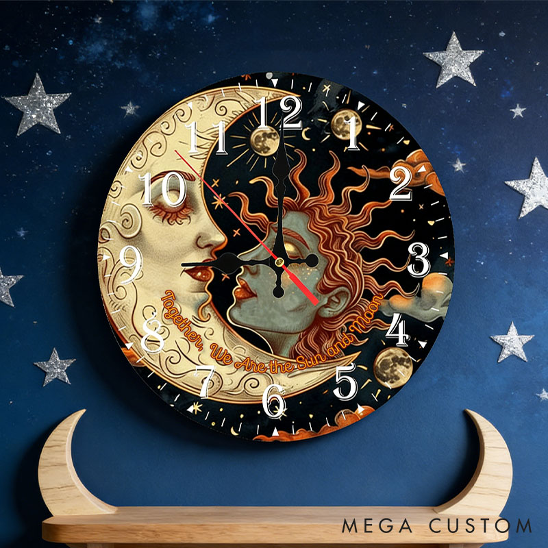Personalized Couple Together We Are the Sun and Moon Wall Clock Custom Cosmic Sun and Moon Wall Clock Anniversary Valentines Day Gift for Him Her