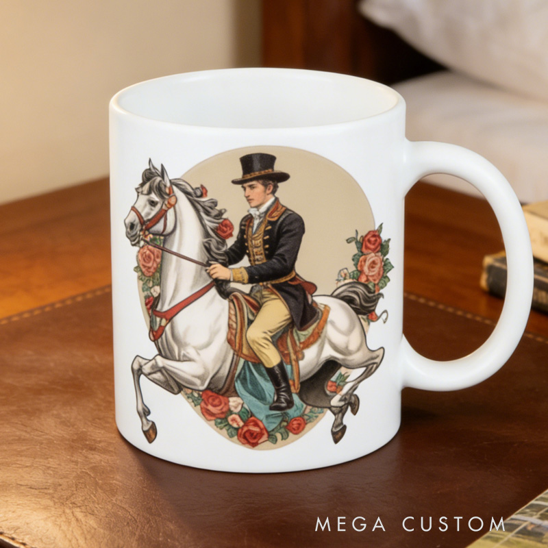 Personalized Couple Mug Victorian Equestrian Art Coffee Mug for Riding Lovers