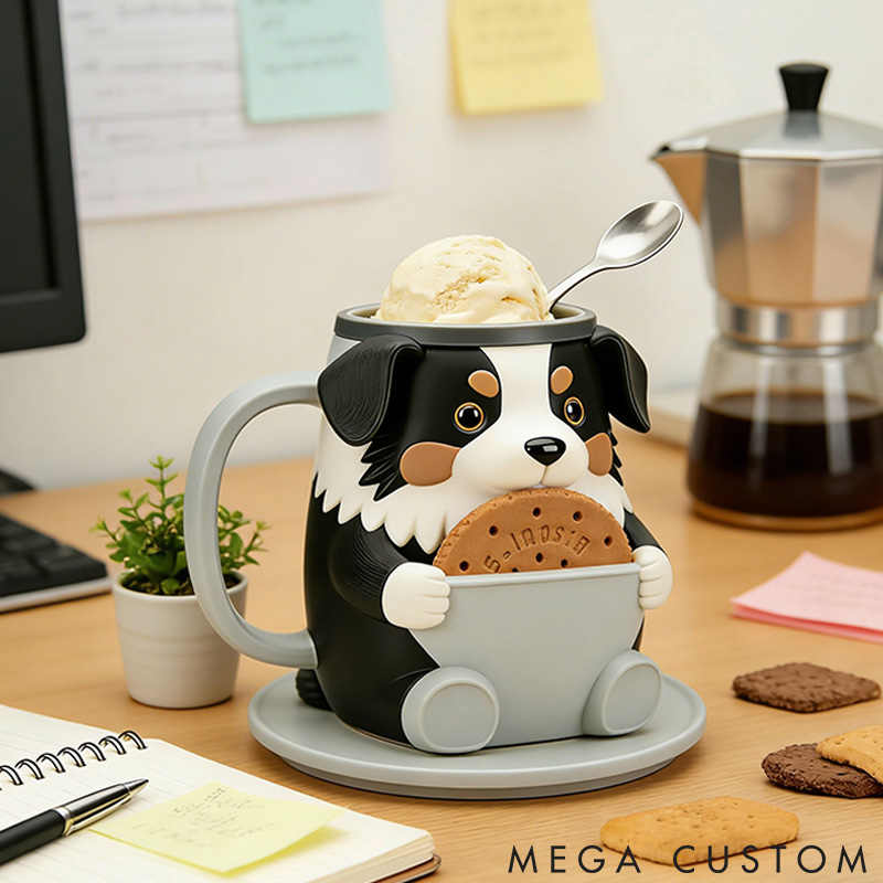 Personalized Dog Lover Border Collie Ice Cream Pint Holder 3D Printed with Spoon Slots & Snack Drawer for Dog Lover