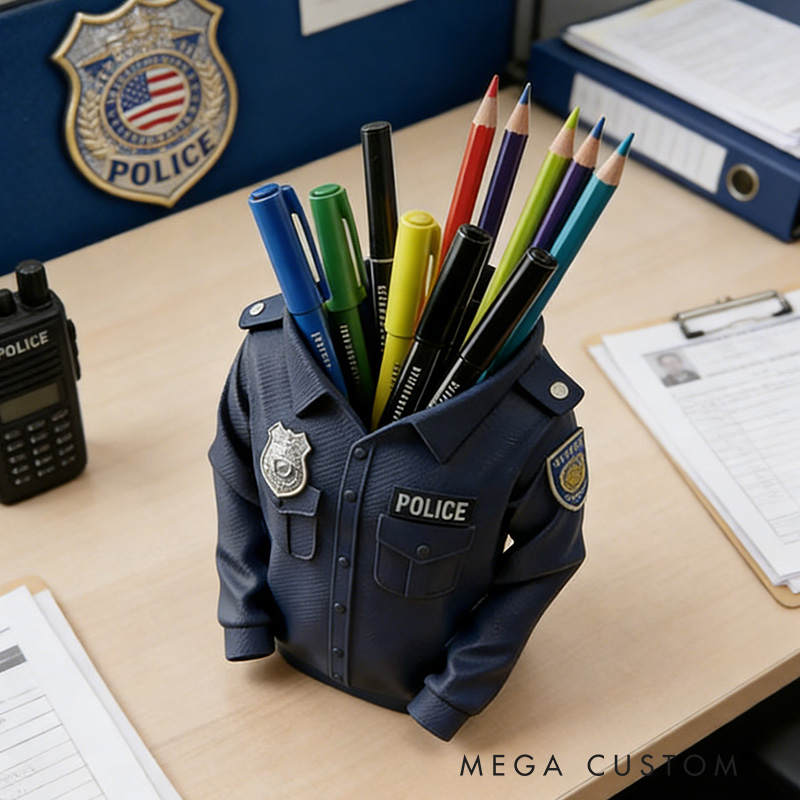 Police Officer Uniform Pencil Holder Law Enforcement Desk Organizer 3D Printed Cop Gift Police Academy Grad