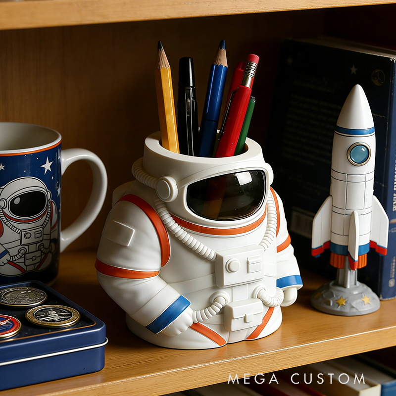 Astronaut 3D Printed Pen Holder - Space-Themed Desk Organizer for Stationery, Cute Decorative Storage Container