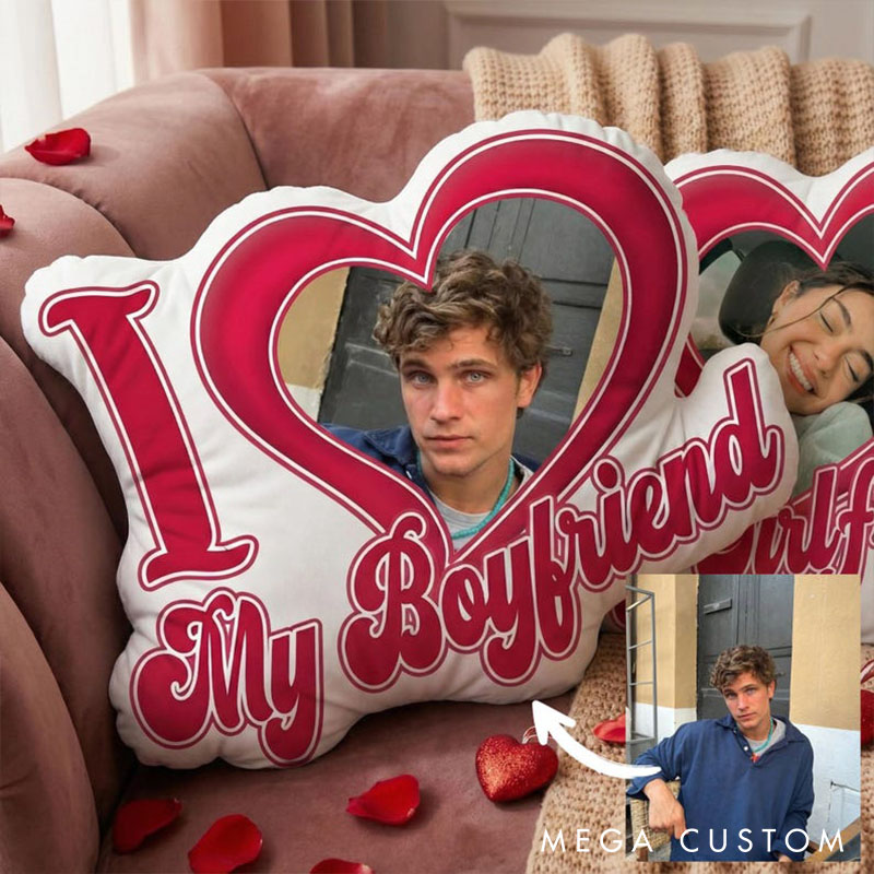 Personalized  I Love My Boyfriend Girlfriend Photo Pillow Custom Couple Valentine's Gift for Him Her Photo Pillow for Couple