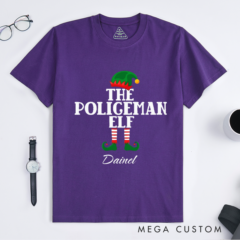 Personalized Police Elf Funny Holiday Custom Design Gift for Police Officer T-Shirt
