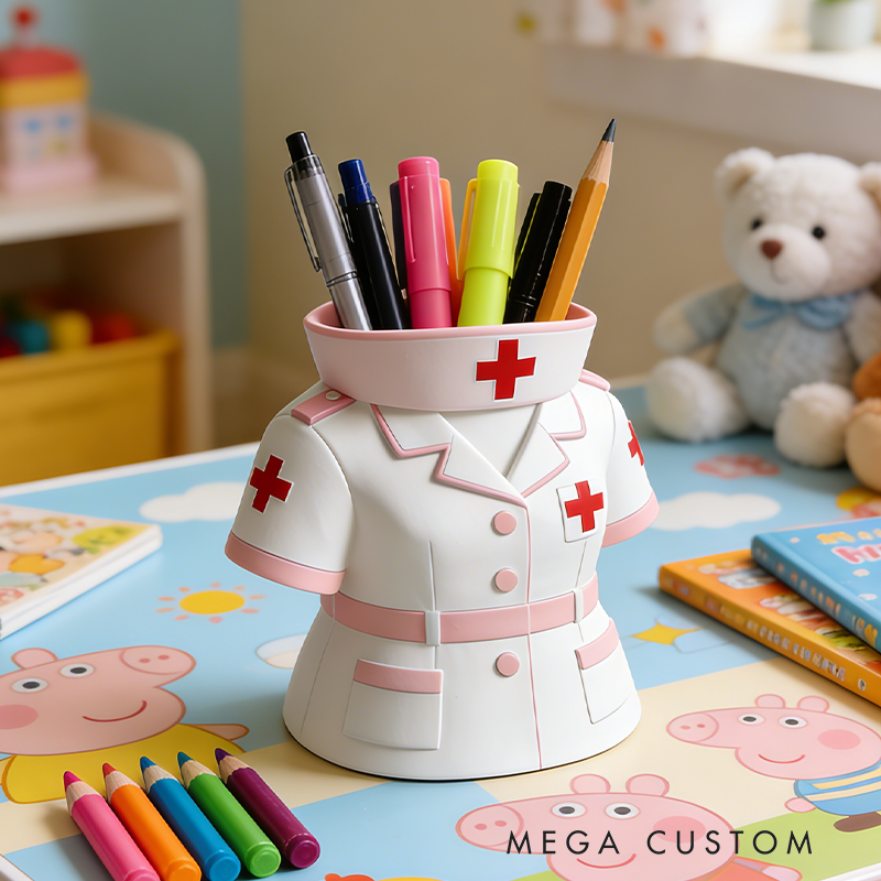 Nurse Uniform 3D Printed Pen Holder - Medical-Themed Desk Organizer for Stationery & Decor