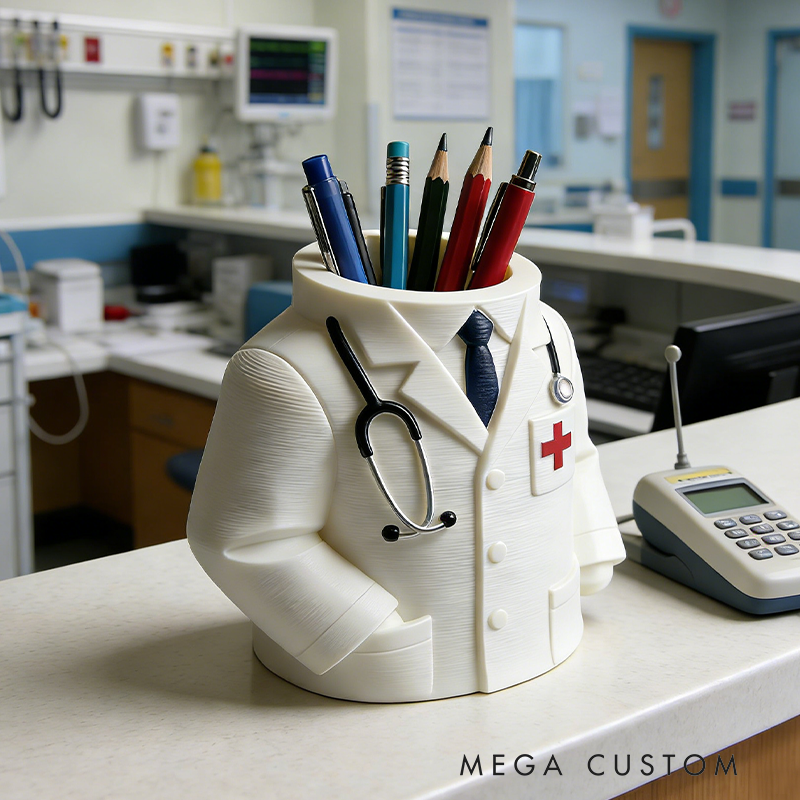 Doctor Coat 3D Printed Pen Holder - Medical-Themed Stationery Organizer