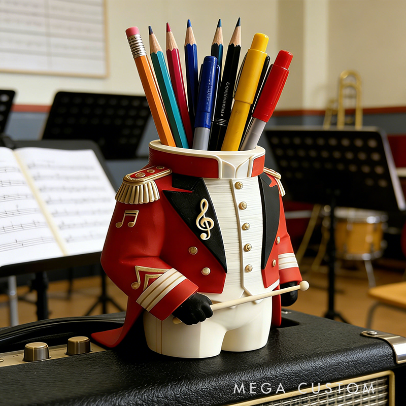 Marching Band Uniform 3D Printed Pen Holder - Music-Themed Desk Organizer