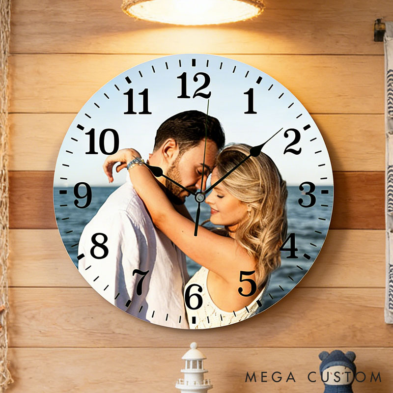 Personalized Couple Photo Portrait Wall Clock Custom Newlyweds Wall Clock with Couple Own Picture Anniversary Gift Valentines Day Gift for Him Her