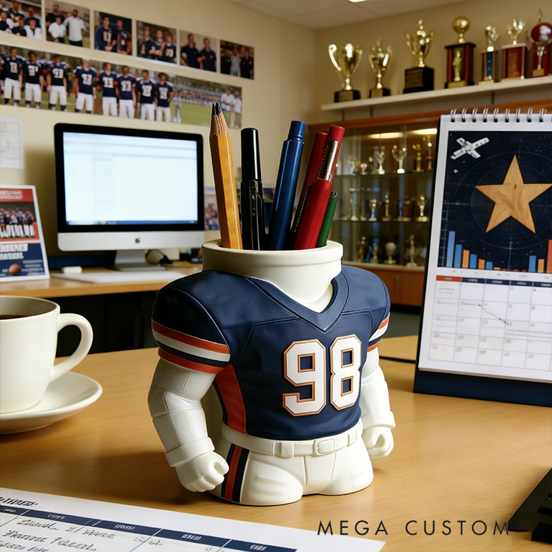 Football Jersey 3D Printed Pen Holder - Sports-Themed Desk Organizer for Stationery & Fan Decor