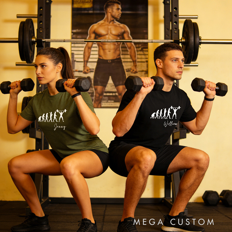 Personalized Evolution of Weightlifting Couple Classic T-Shirt with Name Weightlifting Gift Bodybuilding Powerlifting for Gym Lover