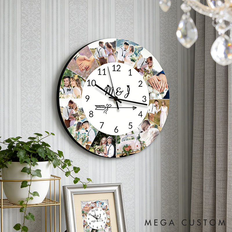Personalized Couple Photo Portrait Wall Clock Custom Newlyweds Wedding Wall Clock with Couple Own Picture Anniversary Valentines Day Gift for Him Her