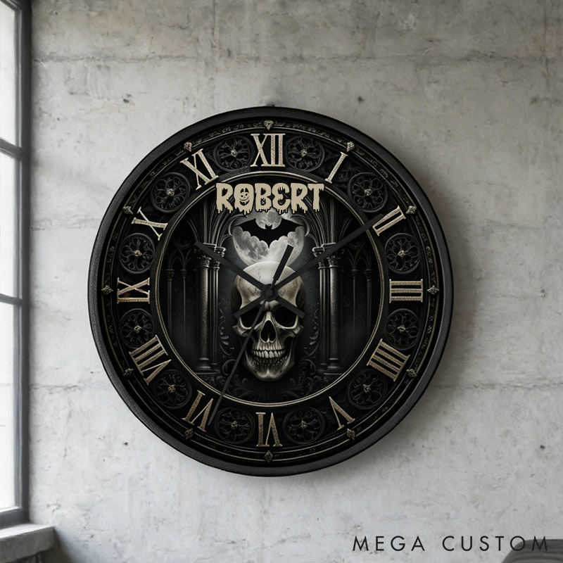 Personalized Gothic Skull Wall Clock Dark Baroque Moon Occult Home Decor Clock Gothic Clock Spooky Wall Art for Husband