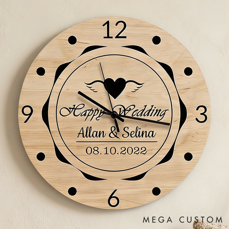 Personalized Couple Happy Wedding Wall Clock Custom Newlyweds Wedding Wall Clock with Name and Date Anniversary Valentines Day Gift for Him Her
