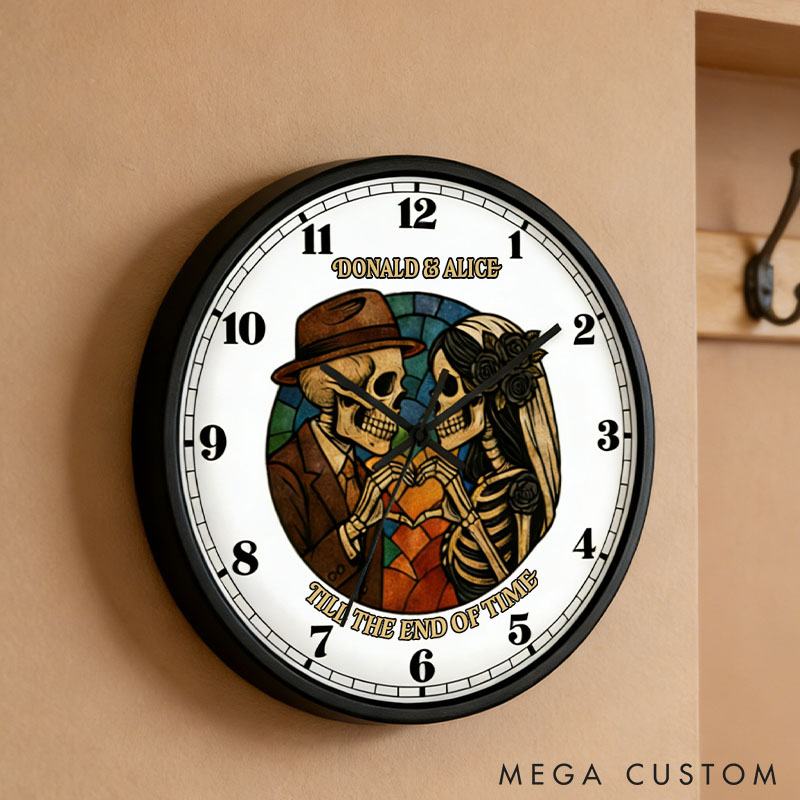 Personalized Wall Clock Unique Wedding Anniversary Gift Gothic Till the End of Time Skeleton Couple Wall Clock Anniversary Gift