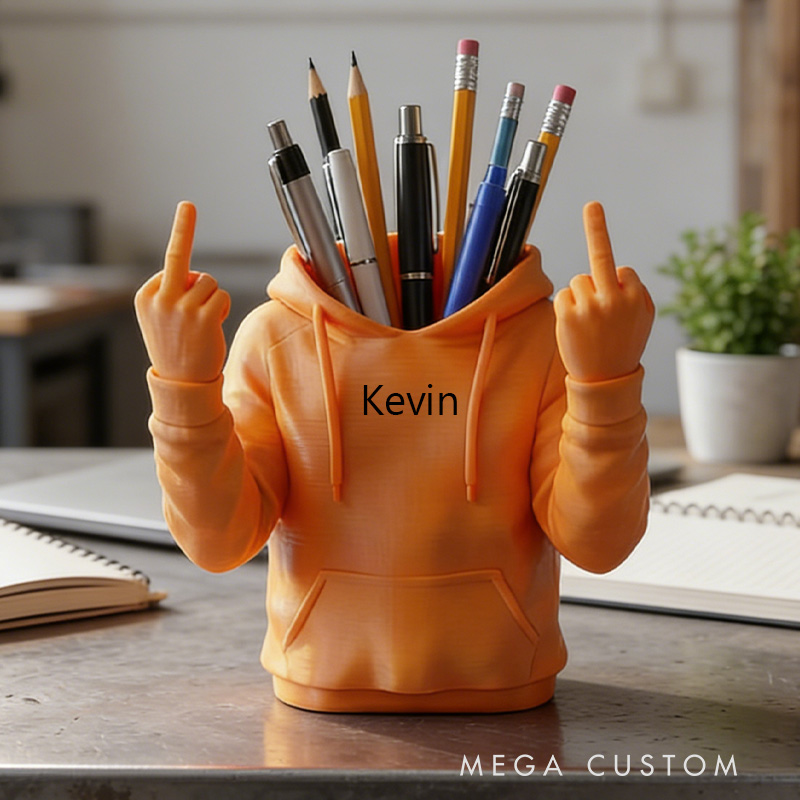 Personalized Hoodie Middle Finger Pencil Holder Funny Desk Organizer Rude Office Decor 3D Printed Pen Cup Novelty Gag Gift for Co-Workers
