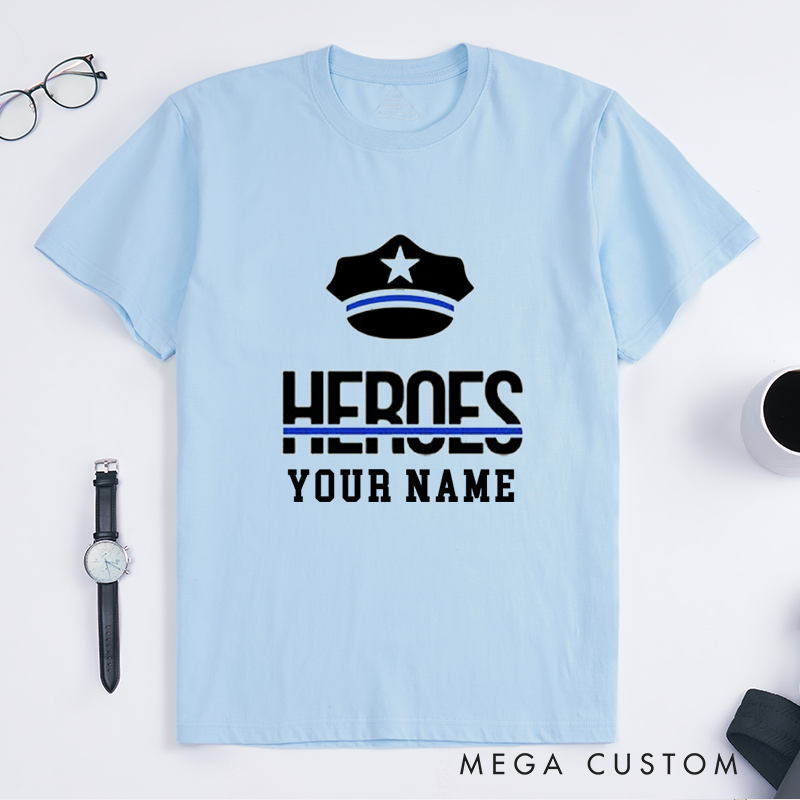 Personalized Police Heroes Thin Blue Line Police Custom Design Gift for Police Officer T-Shirt