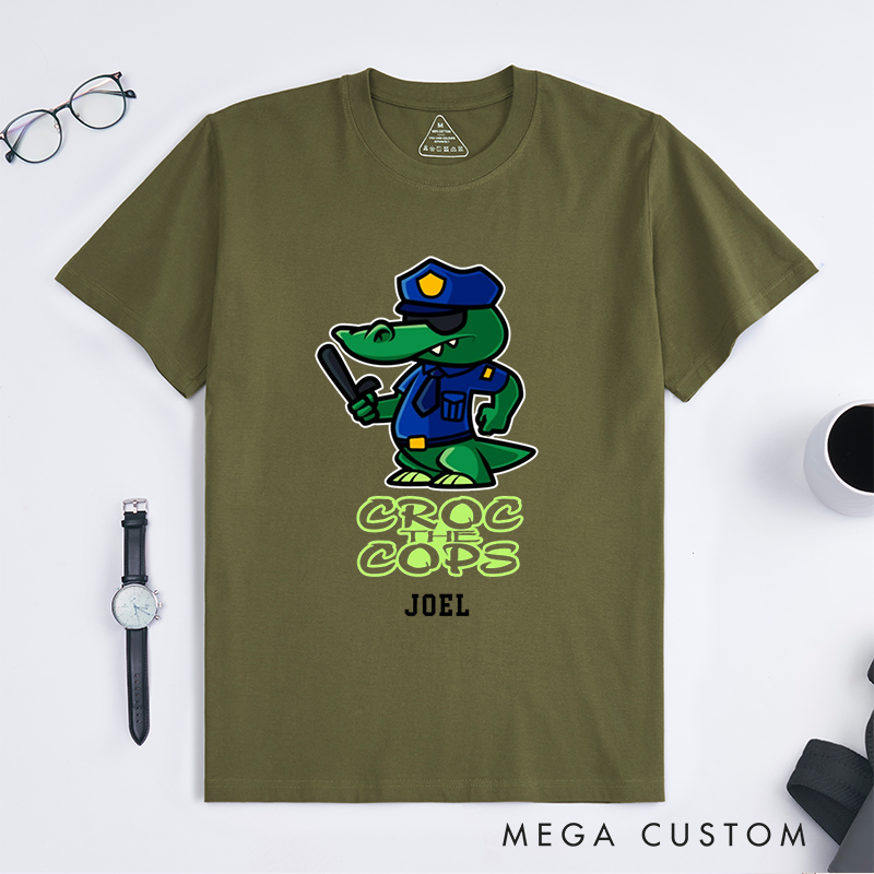 Personalized Police Croc the Cops Fun Police Alligator Custom Design Gift for Police Officer T-Shirt