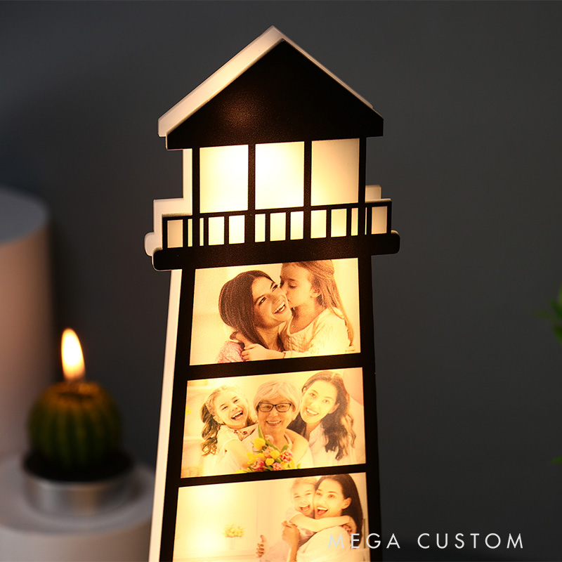 Personalized Photo Lighthouse Night Light Custom Family Photo LED Lamp Acrylic Family Keepsake Decor Mother’s Day Birthday Gift for Mom