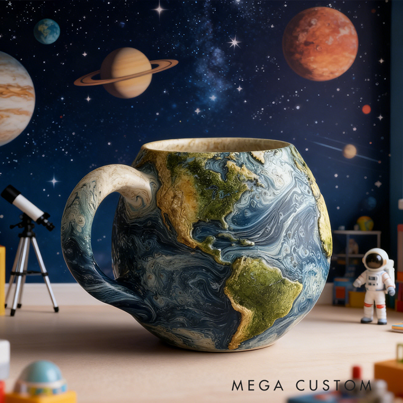Earth Globe Resin Mug - 3D Textured Space-Themed Coffee Cup for Astronomy Fans