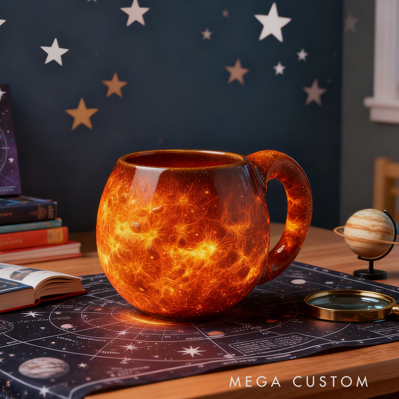 Sun-Themed Resin Mug - Glowing Textured Space Coffee Cup for Star Gazers