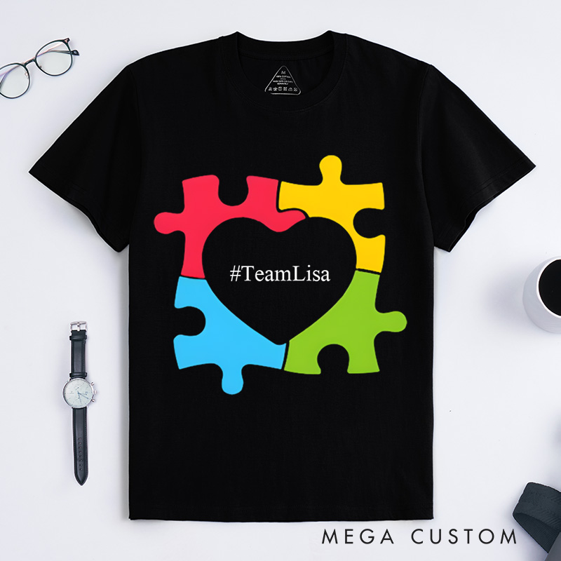 Personalized Autism Awareness Puzzle Heart Celebrate Neurodiversity Support T-Shirt  