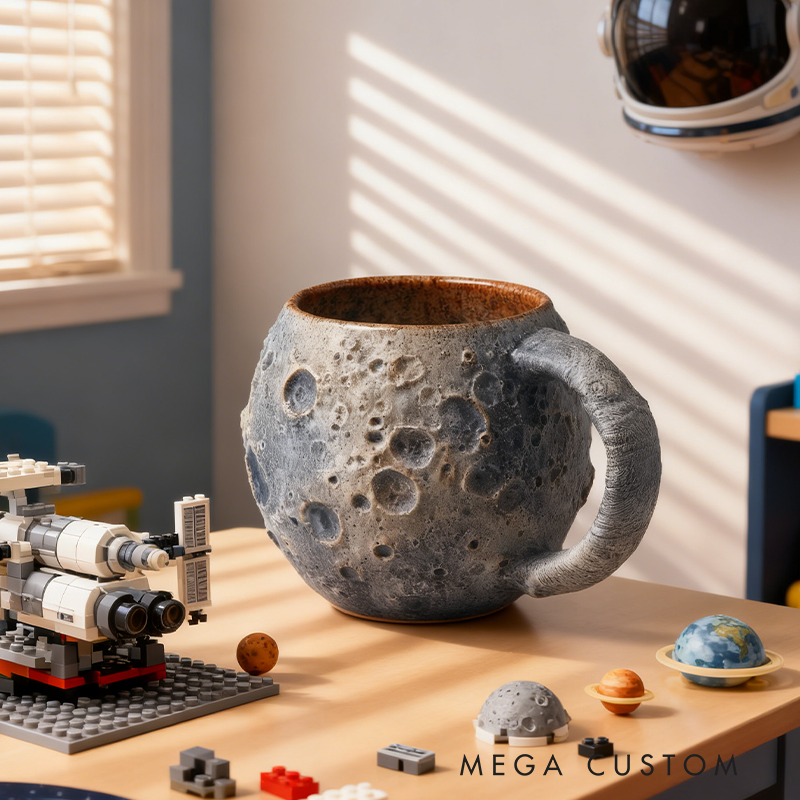 Moon Crater Resin Mug - 3D Textured Lunar Space Coffee Cup for Astronomy Lovers