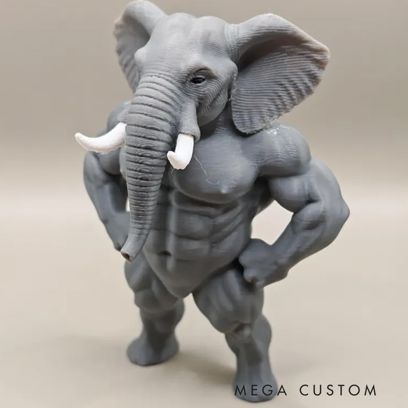 Personalized 3D Printed Hench Elephant Muscular Gym Gift Desk Mascot Weightlifter Strength Trainer Desk Decor Gift for Friends Gym Rat Gym Lovers