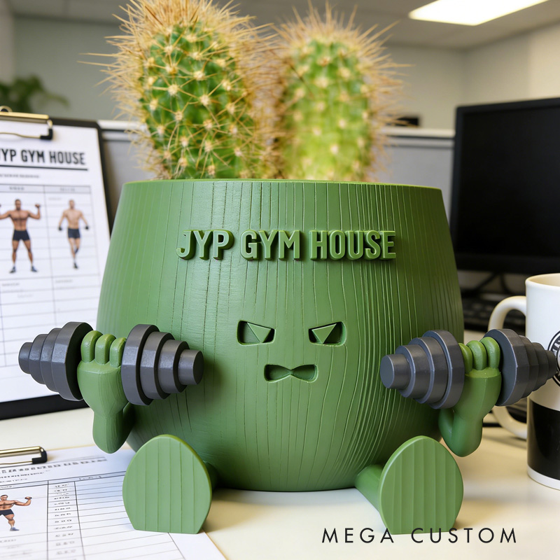 Personalized 3D Printed Official Happy Face Planter Plant Pot Weightlifter Strength Trainer Airplant Succulent Holder Gift for Friends Gym Rat Gym Lovers