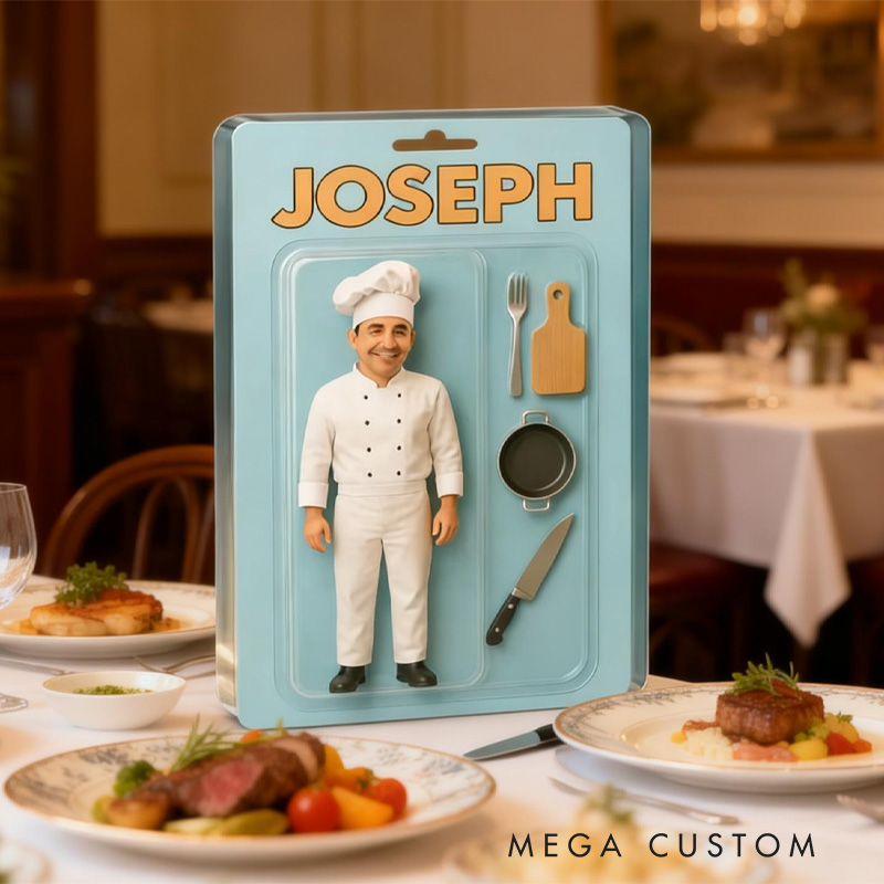 Personalized Photo Chef Action Figure Acrylic Block Plaque with Name Gift for Chef Baking Lovers Baker