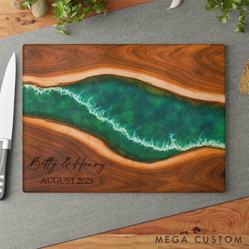 Personalized Ocean Wave Resin Cutting Board Custom Charcuterie Board Maple Wood River Design Kitchen Decor Gift for Couple