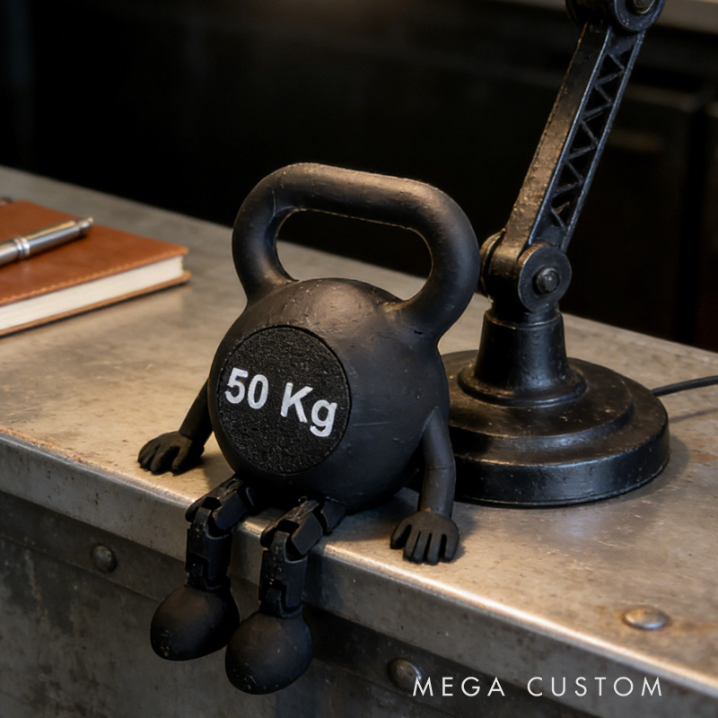 Personalized 3D Printed Kettlebell Desk Decor with Articulated Legs Fitness Gym Miniature Figurine Gift for Friends Gym Rat Gym Lovers
