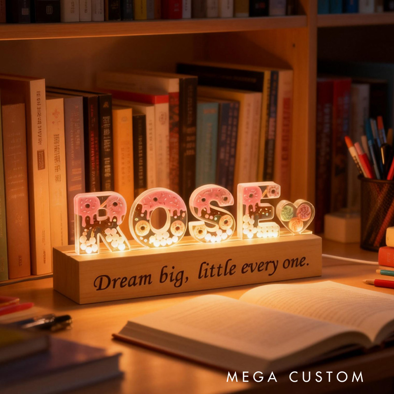 Personalized Donut Name Letter LED Acrylic Light Night Light with Name and Base Home Decor Birthday Gift for Girls Wife Kids