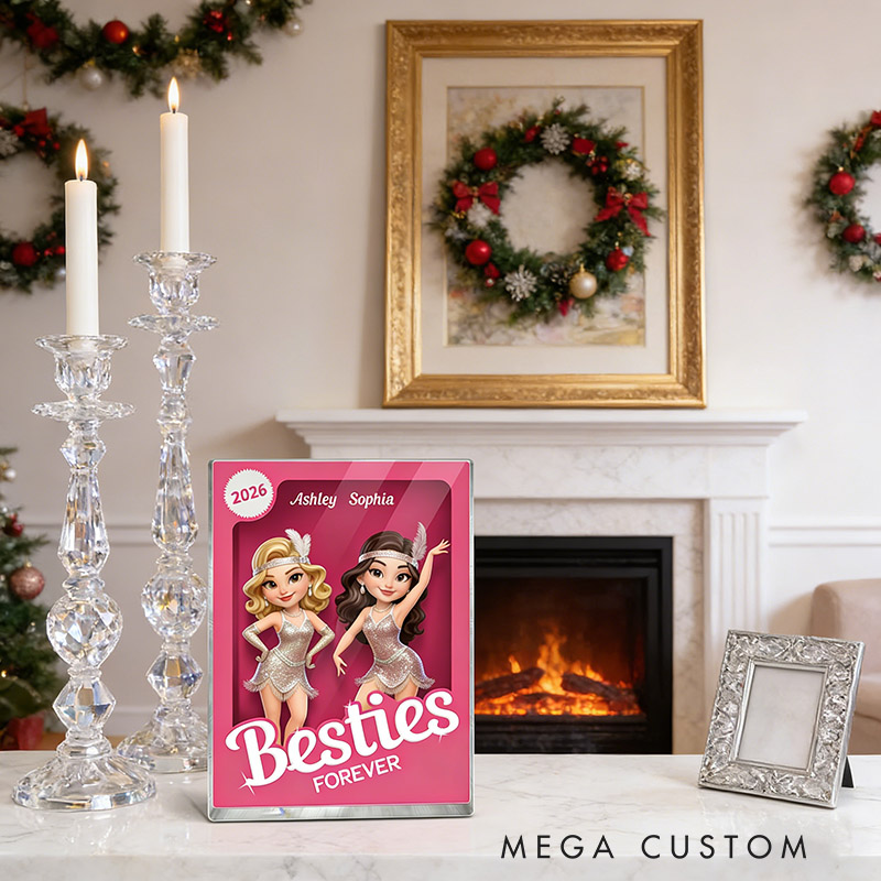 Personalized Besties Forever Pink Jazz Dance Action Figure Acrylic Block Plaque Customizable with Photos and Names Meaningful Gift for Best Friend Dance Lovers