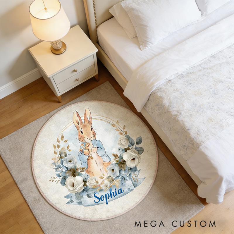 Personalize Cute Rabbit Cross Rug with Custom Name Room Decor Religious Rug Christian Gift Easter Gift for Kids