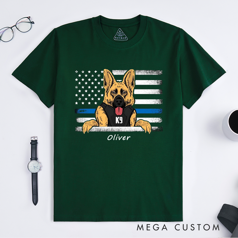Personalized Police K9 Police Dog Thin Blue Line Custom Design Gift for Police Officer T-Shirt