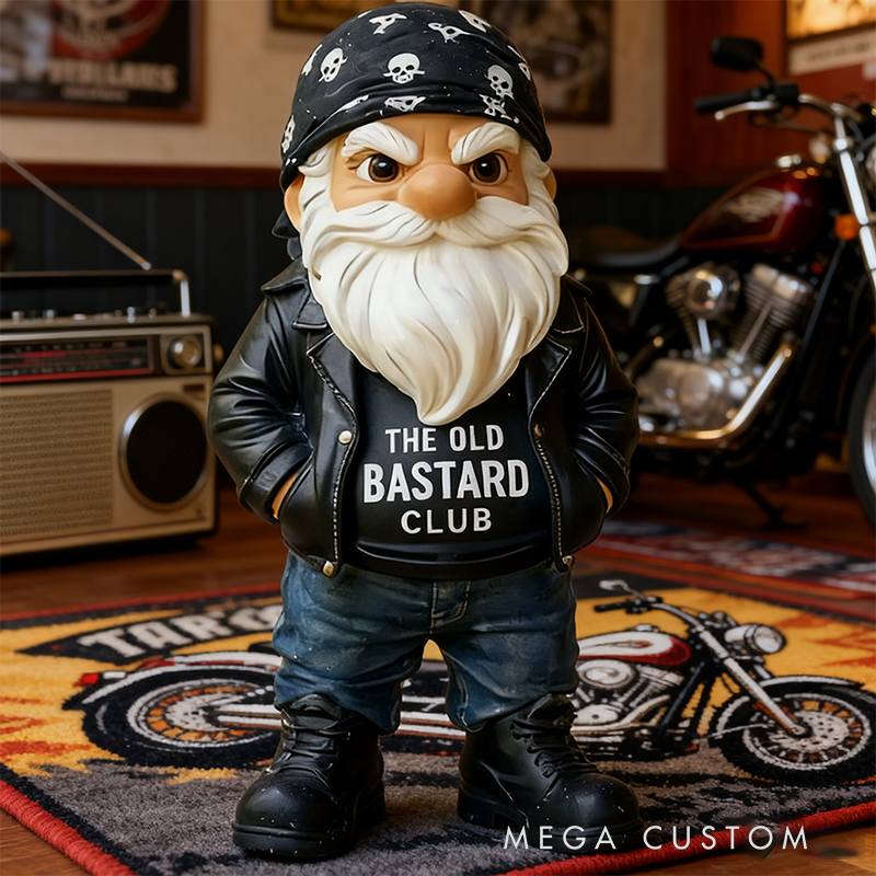 "The Old Bastard Club" Biker Gnome Statue - Resin Desk/Shelf Decor