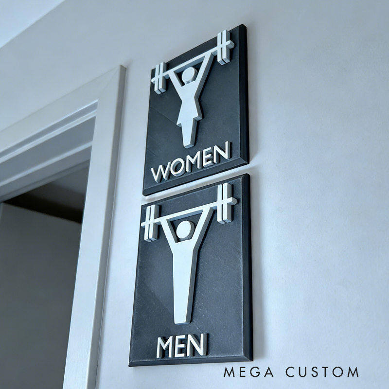 Personalized Gym Bathroom Signs 3D Printed Custom Fitness Gym CrossFit Personal Trainer Gift for Coach Trainer Gym Lover