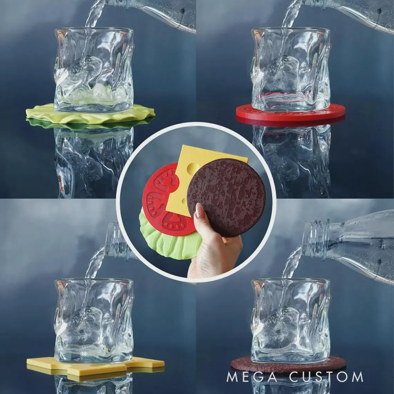 Capy-Burger Coaster Set – Cute Capybara + Burger 3D Printed Coasters, Kitchen & Bar Accessory, Unique Gift Idea,