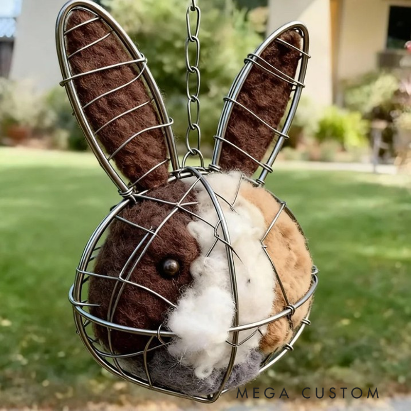 Wire-Frame Bunny Wool Hanging Decor - Rustic Farmhouse Style Rabbit Ornament