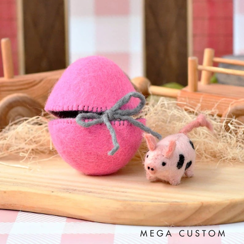 Easter Pet & Egg Felt Ornament Set - Handmade Farm Animal & Pastel Egg Decorations