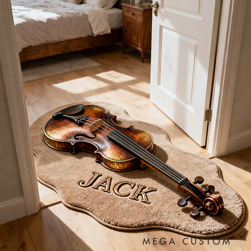 Personalized Violin Themed Rug with Your Name for Music Lovers Unique Decorative Carpet for Room and Music Studio