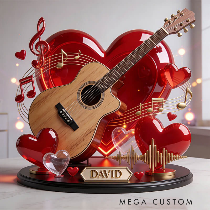 Personalized Heart-Shaped Guitar Desktop Figurine for Music Lovers Acrylic Plaque Gift for Room Music Studio