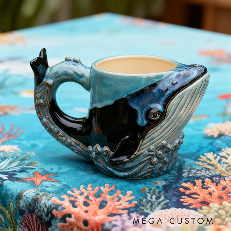 Ceramic Whale Mug - 3D Sculpted Ocean-Themed Coffee Cup for Marine Lovers