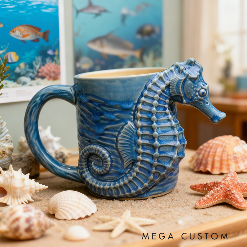 Ceramic Seahorse Mug - 3D Sculpted Ocean-Inspired Coffee Cup
