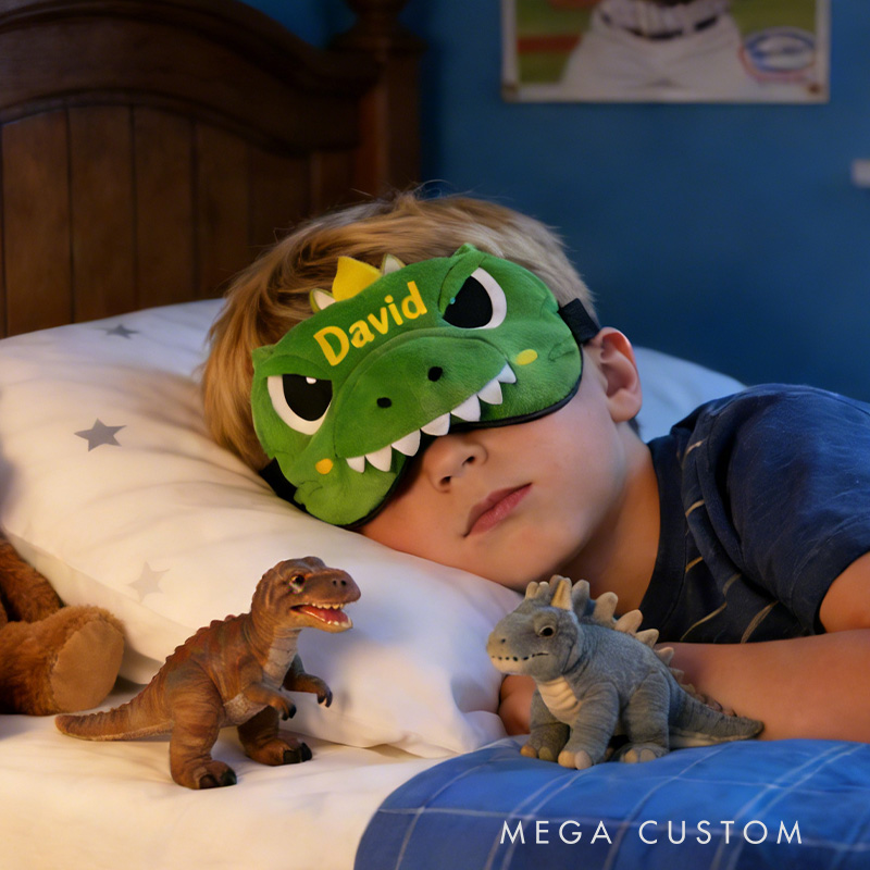 Personalized Whimsical Dinosaur Sleep Eye Mask Custom Eye Cover Comfortable Gift for Children