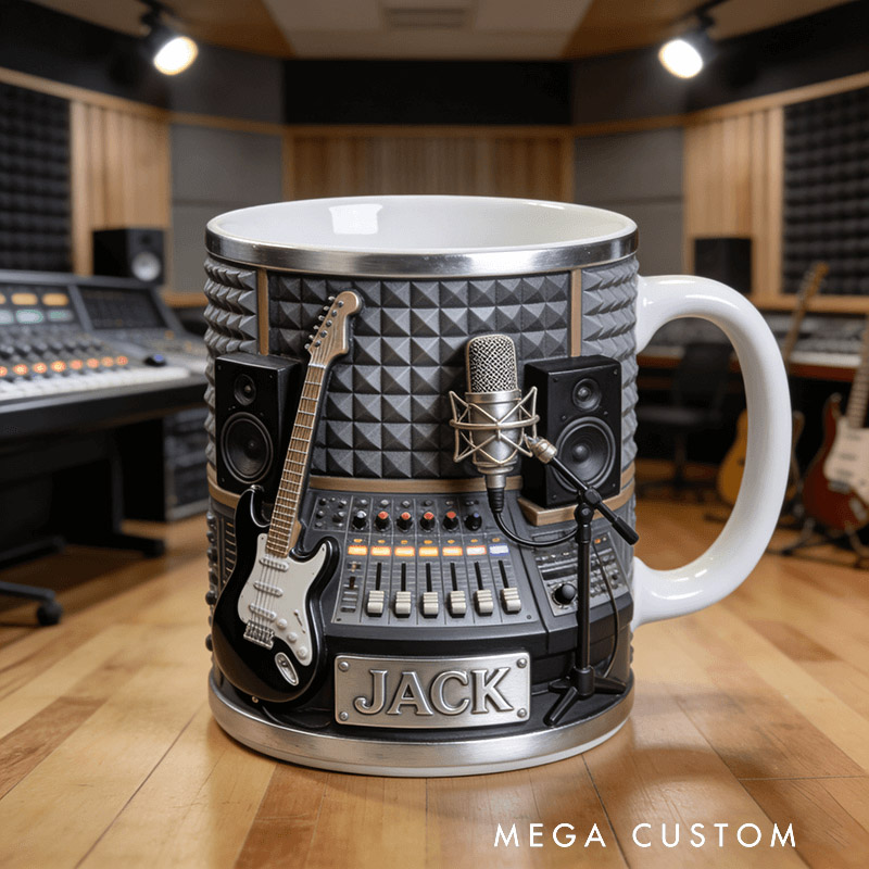 Personalized Music Studio Themed Electric Guitar Mug Custom Style and Name for Music Lovers for Room Music Studio