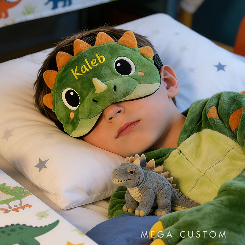 Personalized Stegosaurus Whimsical Dinosaur Sleep Eye Mask Custom Eye Cover Comfortable Gift for Children